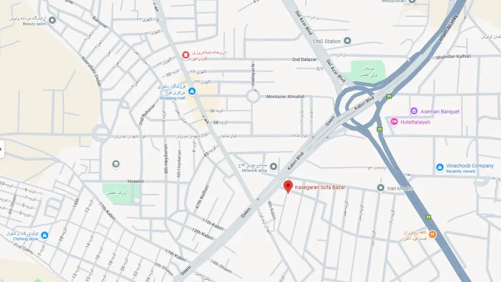 نقشه بازار مبل کاسه گران قم