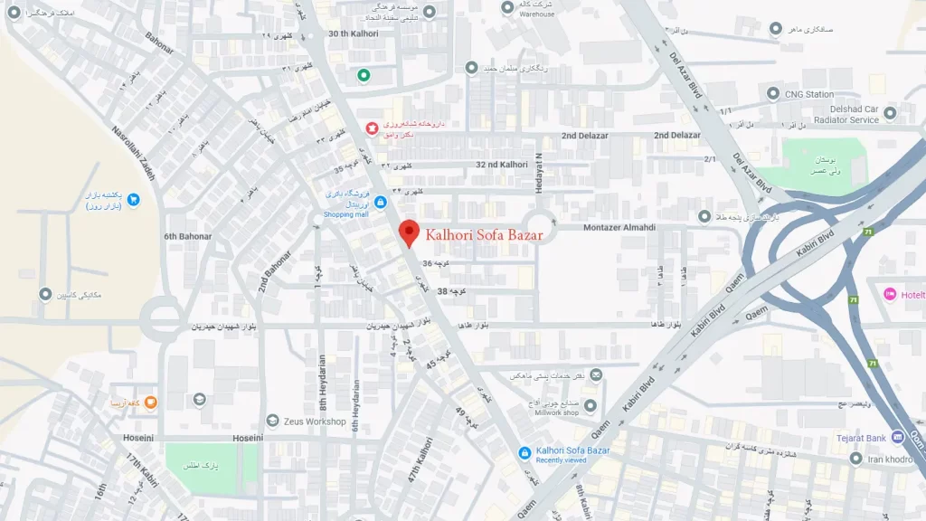 نقشه بازار مبل کلهری قم