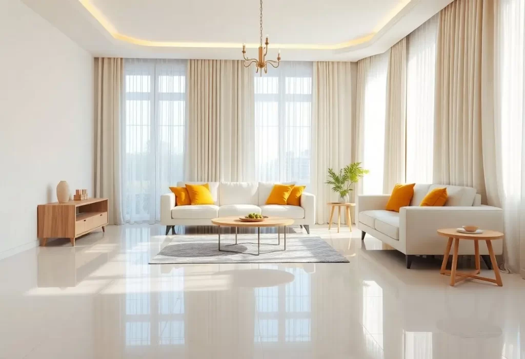 مبل سفید روی سرامیک روشن